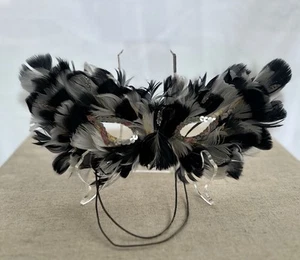 Vintage Black & Silver Feather Masquerade Mask - Picture 1 of 3