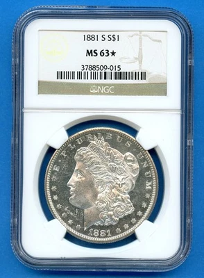 1881 S NGC MS63* Morgan Silver Dollar $1 US Mint Coin 1881-S MS-63* Star - Image 1 of 3