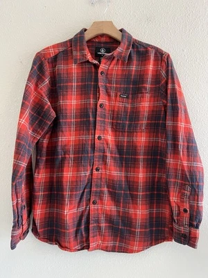 Boy's Youth Volcom Caden Plaid Long Sleeve Button Up Cotton Flannel Shirt Red - Imagem 1 de 4