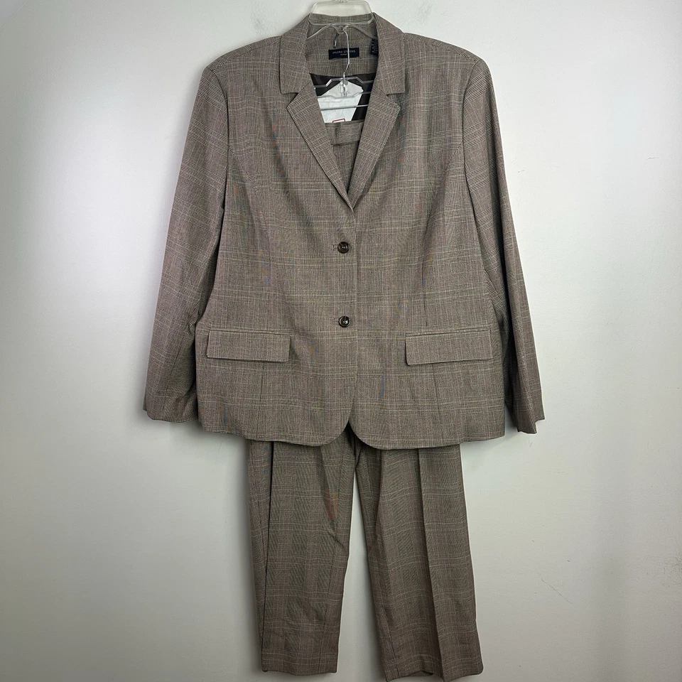 Женский блейзер Valerie Stevens Plus 22W коричневый клетчатый 2 шт. брюки карьерный - Изображение 1 из 4