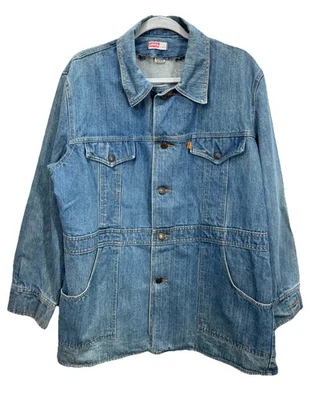 Chaqueta vaquera vintage años 70 Levis naranja lengüeta para hombre XL Jean Chore abrigo cola dividida Foto 1 de 4