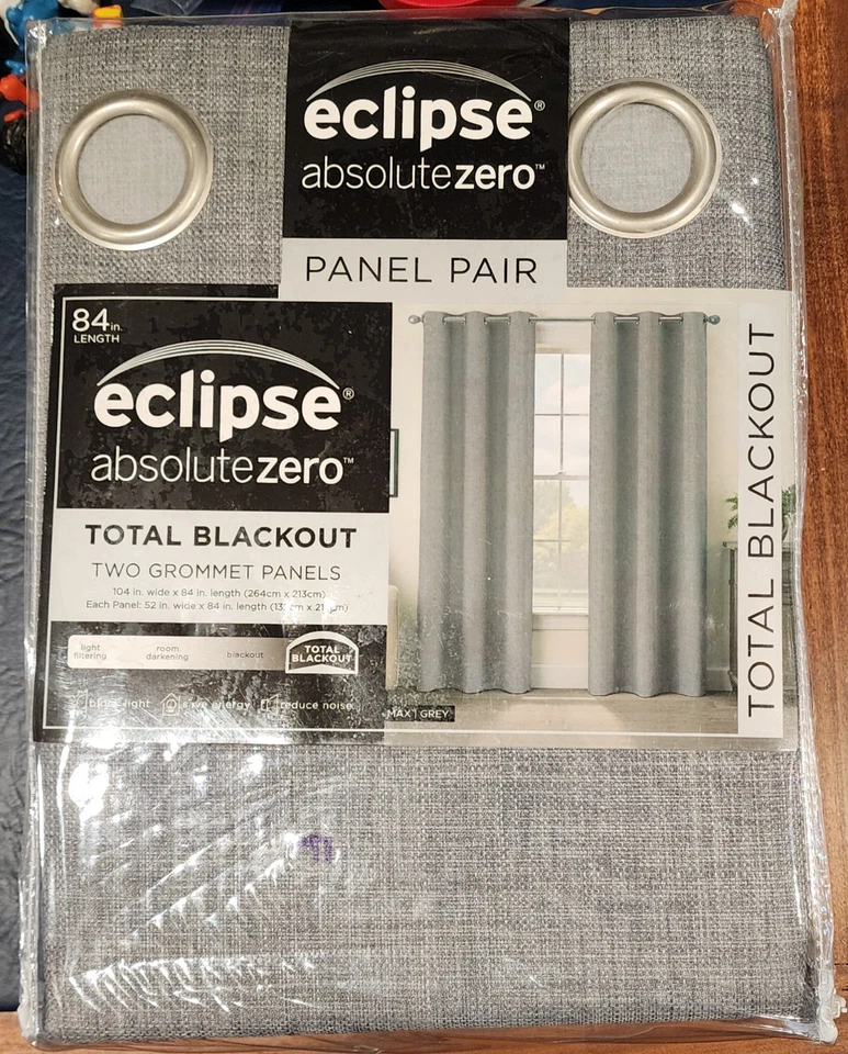 Eclipse Monty Grommet Top Blackout Curtain Panels (2) – Grey– 52”W x 84”L - Image 1 of 4