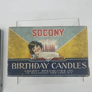 Vintage Socony Geburtstagskerzen in Box tolle Grafik  - Bild 1 von 10