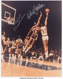 KAREEM ABDUL JABBAR LA LAKERS WILT CHAMBERLAIN 76ERS SIGNED PHOTO 8X10 REPRINT - Picture 1 of 3