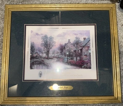 Thomas Kinkade "Lamplight Lane" 金框艺术带真品证书 — 第 1/4 张图片