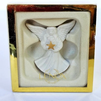 Broche prendedor vintage de solapa de ángel de porcelana bisque Lenox con estrella dorada 1565 nuevo en caja Foto 1 de 4