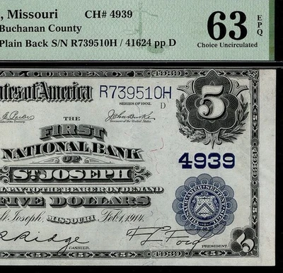 1902 $5 The First National Bank of St. Joseph Missouri Ch#4939 PMG 63EPQ Fr.605 - Image 1 of 4