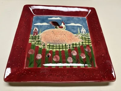Certified International  Farm Animal Pig/ Rooster 12.75” Square Plt Susan Winget - Image 1 of 4