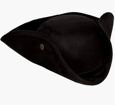 ADULT FELT COLONIAL PIRATE TRICORNE TRI-CORNER TRICORN COSTUME HAT BLACK BROWN - Image 1 of 3