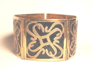 PULSERA DE PLACA DE 1 3/8" DE ESMALTE NEGRO DE LEY/Vermeil étnico artesano - Imagen 1 de 4