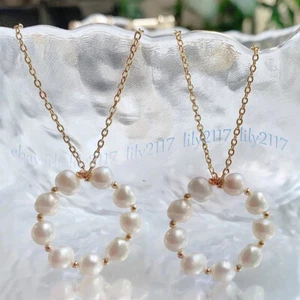 Collana elegante con ciondolo perle barocche acqua dolce bianca naturale 8-9 mm 18'' - Foto 1 di 6