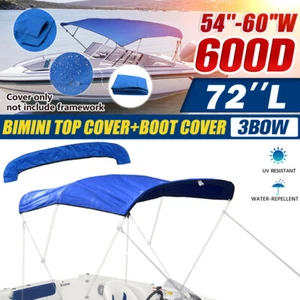 Bimini Top Boat Cover Fabric Replacement Blue with Boot Fits 3 Bow 54"-60"W - Picture 1 of 8