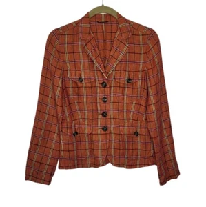 Max Mara Weekend Linen Jacket 4 Rust Plaid Equestrian English Country Old Money - Picture 1 of 6