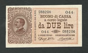 Italy Lire 2 FDS- / qFDS VITTORIO EMANUELE III Decr. 21-09-1914 Rara !!! - Imagen 1 de 4