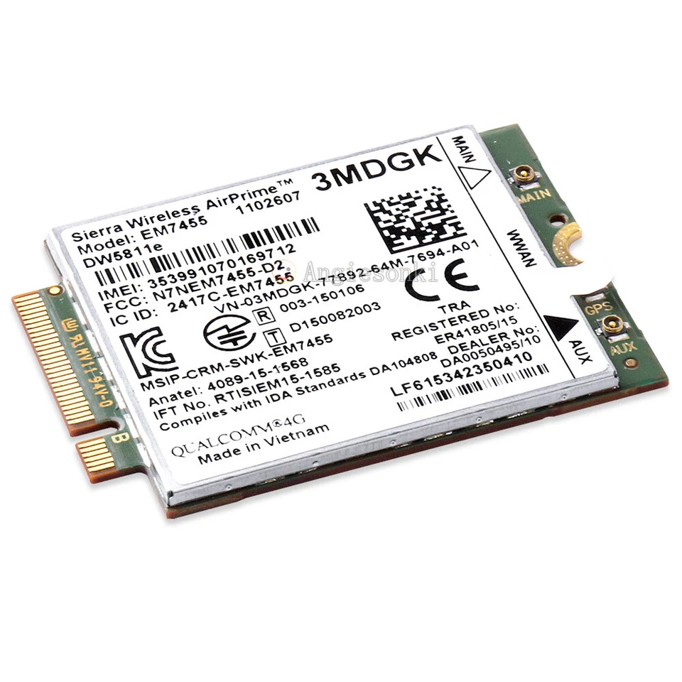 Módulo de tarjeta WWAN 4G Dell E7270 E7470 E7370 DW5811E 1DPXG MM9JH MR7VT EM7455 LTE Foto 1 de 4