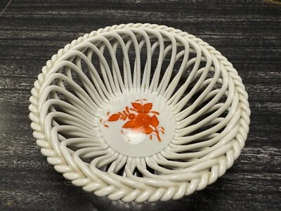 HEREND HVNGARY Венгрия решетка чаша вручную оранжевый цветок стиль - Изображение 1 из 4