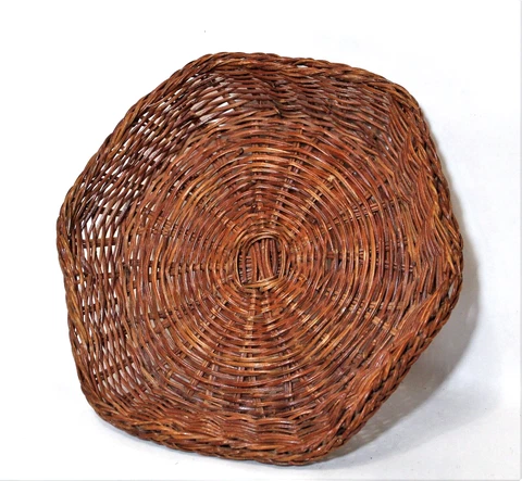Vintage Flat Basket Wicker Rattan Woven Hexagon 10" Tray Cover