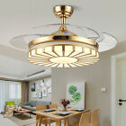 42" Crystal Ceiling Fan Light LED +Remote 4 Retractable Blade Lamp 3 Color speed