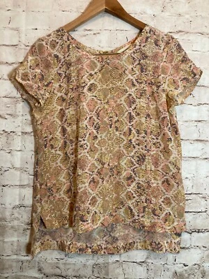 Fynn and Rose 真丝上衣女式小号粉色蛇皮印花流畅轻便 — 第 1/4 张图片