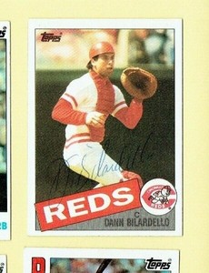 1985 Topps Baseball Card Autographed Cincinnati Reds #28 Dan Bilardello