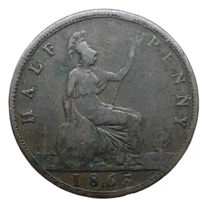 1863 GREAT BRITAIN ,VICTORIA (1/2) HALF PENNY, BRONZE COIN - KM# 748.2 - Picture 1 of 2