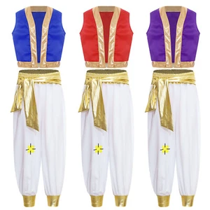 Kids Boys Playsuit Masquerade Waistcoat With Pants Arabian Vest And Trousers - Picture 1 of 33