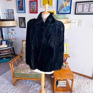 Vintage 1950s Fur Coat Cape One Size 50s Black Cocktail Glam Evening - Picture 1 of 7