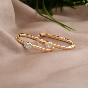 0.84 Ct Lab Grown CVD Oval Solitaire Diamond Hoop Earrings 18k Yellow Solid Gold - Picture 1 of 8