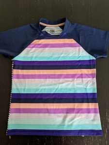 NWT Athleta Girl Mock Neck Rash guard Navy Multi Striped XL/14 - Picture 1 of 9