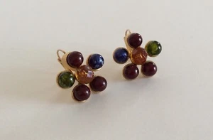 So Cute!!! LIZ CLAIBORNE LC Multi-Colored Lucite Flower Goldtone Earrings - Picture 1 of 6