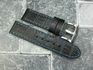 20 mm BIG CROCO Lederband schwarz dick Uhrenarmband Gürtel blau BREITLING x1 - Bild 1 von 9
