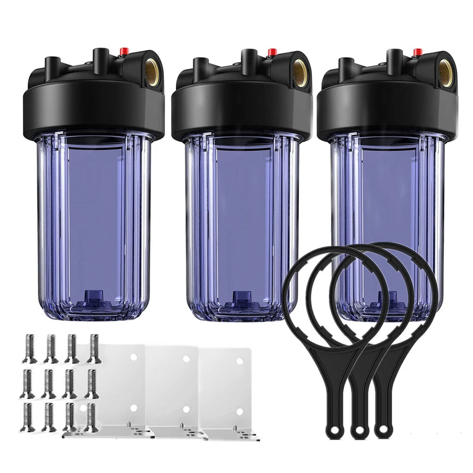 3Pack Clear 10 Inch Whole House Water Filter Housing for Filtration System 1"NPT - Image 1 of 4