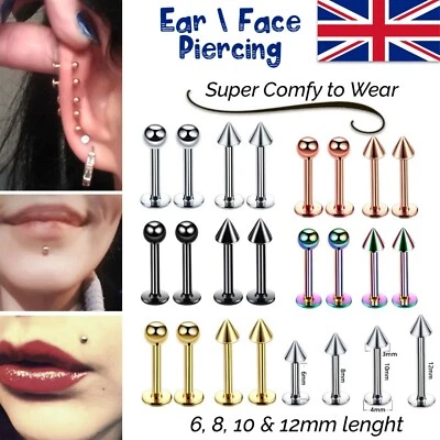 Cartilage Earrings Stud Gem Flat Disc Back Medusa Nose Helix Labret Piercing UK - Image 1 of 4