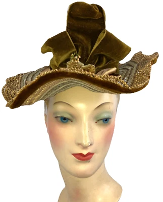 1890s Style Hat From 1940s Film Tv Straw Perch Summer - Image 1 of 4
