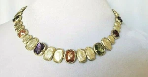 Fashion Gold Tone Brushed High Quality Multi Color Crystal Link Necklace - Picture 1 of 7