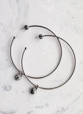 Brincos de argola grandes vintage Y2K Juicy Couture tom prata com pavê icônico coração inchado - Imagem 1 de 4