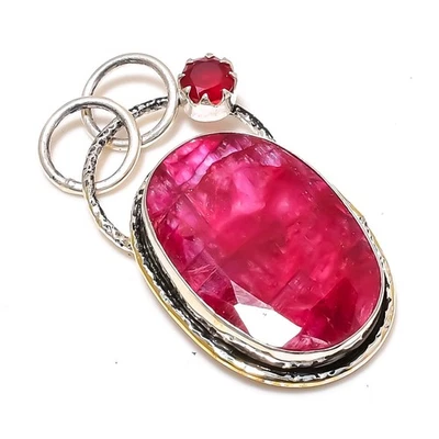 Lab-Created Ruby Gemstones Handmade 925 Sterling Silver Dainty Pendant Jewelry - Image 1 of 4