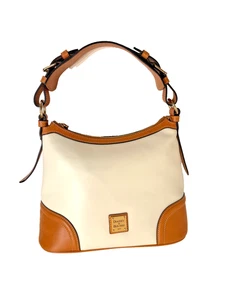 Dooney & Bourke Hobo-Schultertasche Color Block Off-White braun Leder verstellbar - Bild 1 von 13