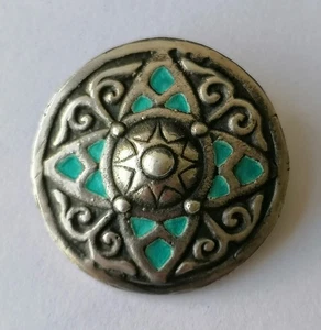 Broche Celta Plata Antiguo Esmalte Turquesa Artesanía Vintage Sello Años 30 - Imagen 1 de 16