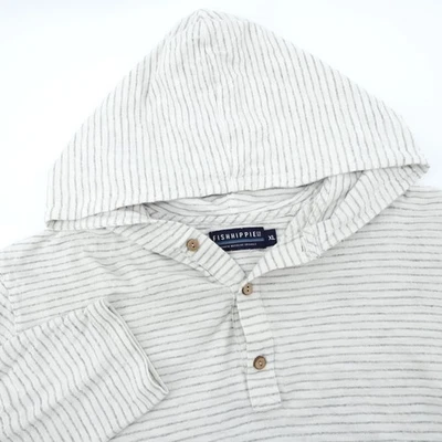 Fish Hippie Co Womens XL Stripe Henley Hoodie Pullover Waterside Originals Gray - Image 1 of 4