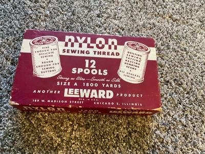 Lot 12 Primitive Wooden Sewing Thread Spools  Nylon in Original Box- LEEWARD - Image 1 of 4