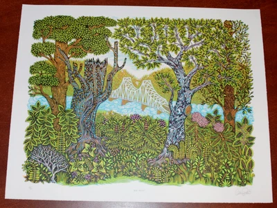 Valerie Lueth BLUE BRIDGE Woodblock Art Print Poster S# 100 Tugboat PrintShop - Image 1 of 4