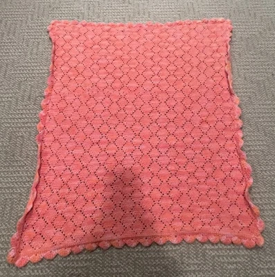 "De colección años 80 rosa/naranja, hecho a mano, ganchillo de abuela, afgano/tiro, 37"" X 30"""  Foto 1 de 4