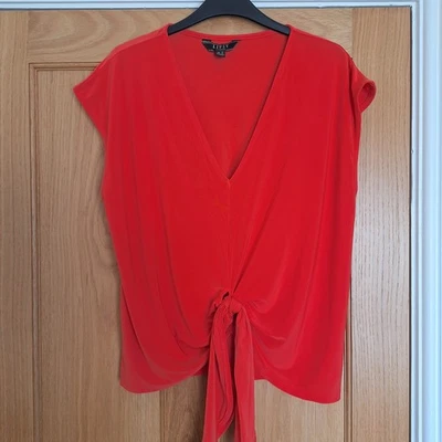 New Ladies Lipsy Coral Stretchy Tie Front Top Blouse Size 10 Oversized. Dressy - Image 1 of 4