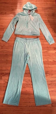 Traje de chándal de terciopelo Juicy Couture para mujer (Bermuda Sky) talla L NUEVO CON ETIQUETAS LEER Foto 1 de 4