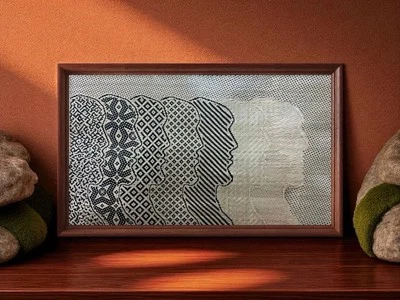 Woven Wall Artwork "In Every Face A Story" Bamboo Woven Art Unique Design - Image 1 of 4