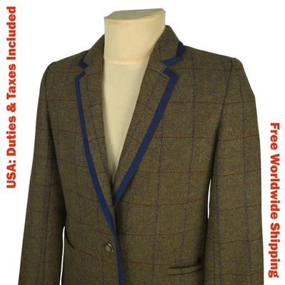 Jaqueta Blazer Tommy Hilfiger Moon Feminina Marrom Xadrez Lã Tweed Tamanho EUA 10 (G) - Imagem 1 de 4