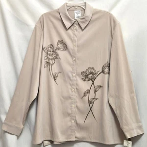 ALLISON DALEY Langarmbluse, Knopfleiste beige mit Strasssteinen. Größe 24W - Bild 1 von 5