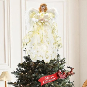 Angel Treetop Figurine Christmas Tree Ornament Classic Angel Tree Topper with - Picture 1 of 7