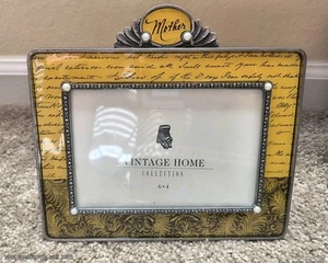 Vintage Home Collection 6 x 4 Mother Yellow Metal Glass Ornate Picture Frame - Picture 1 of 9